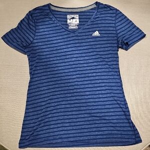 Adidas Navy Striped V-Neck Tee